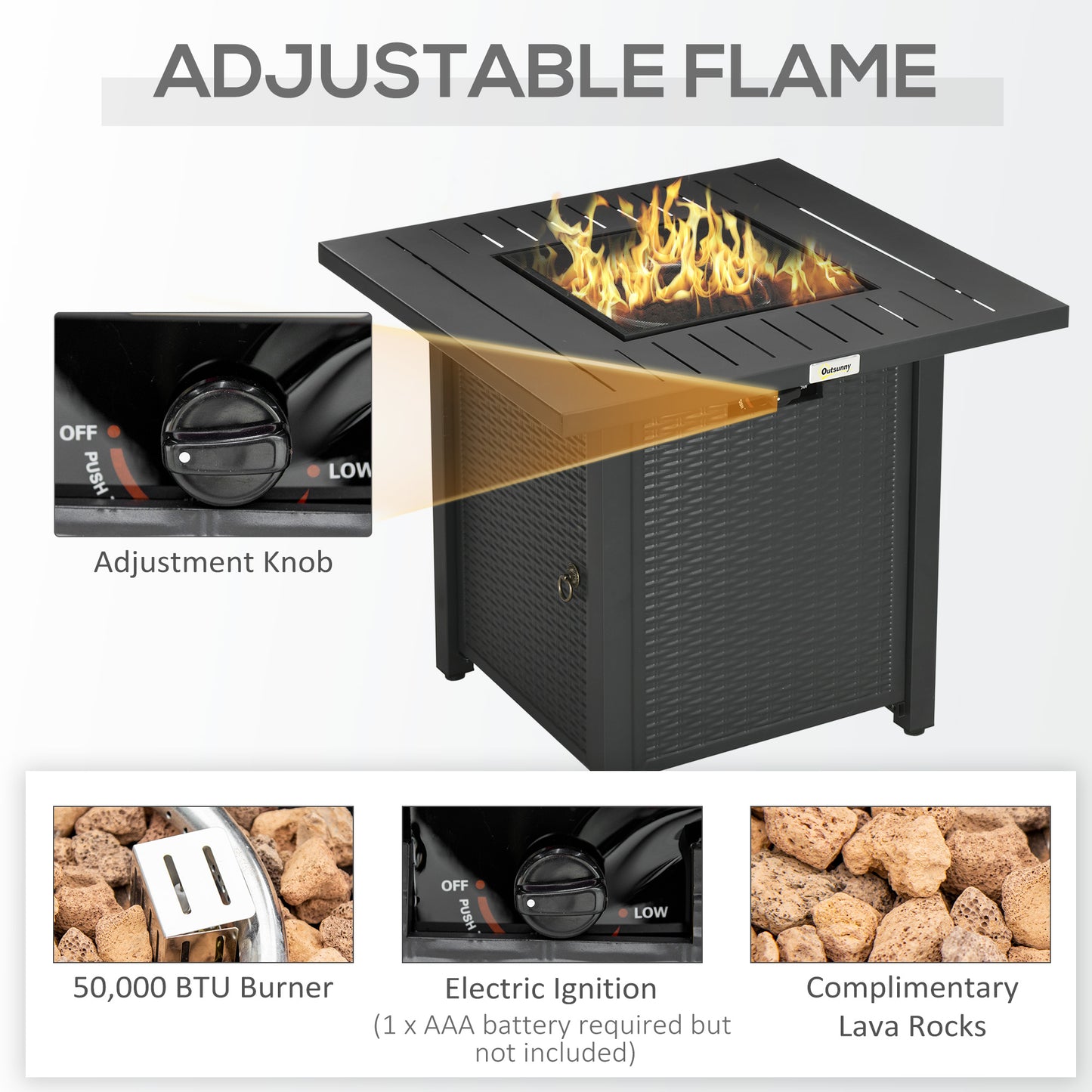 Rattan-style Propane Gas Fire Pit Table with 40,000 BTU Burner
