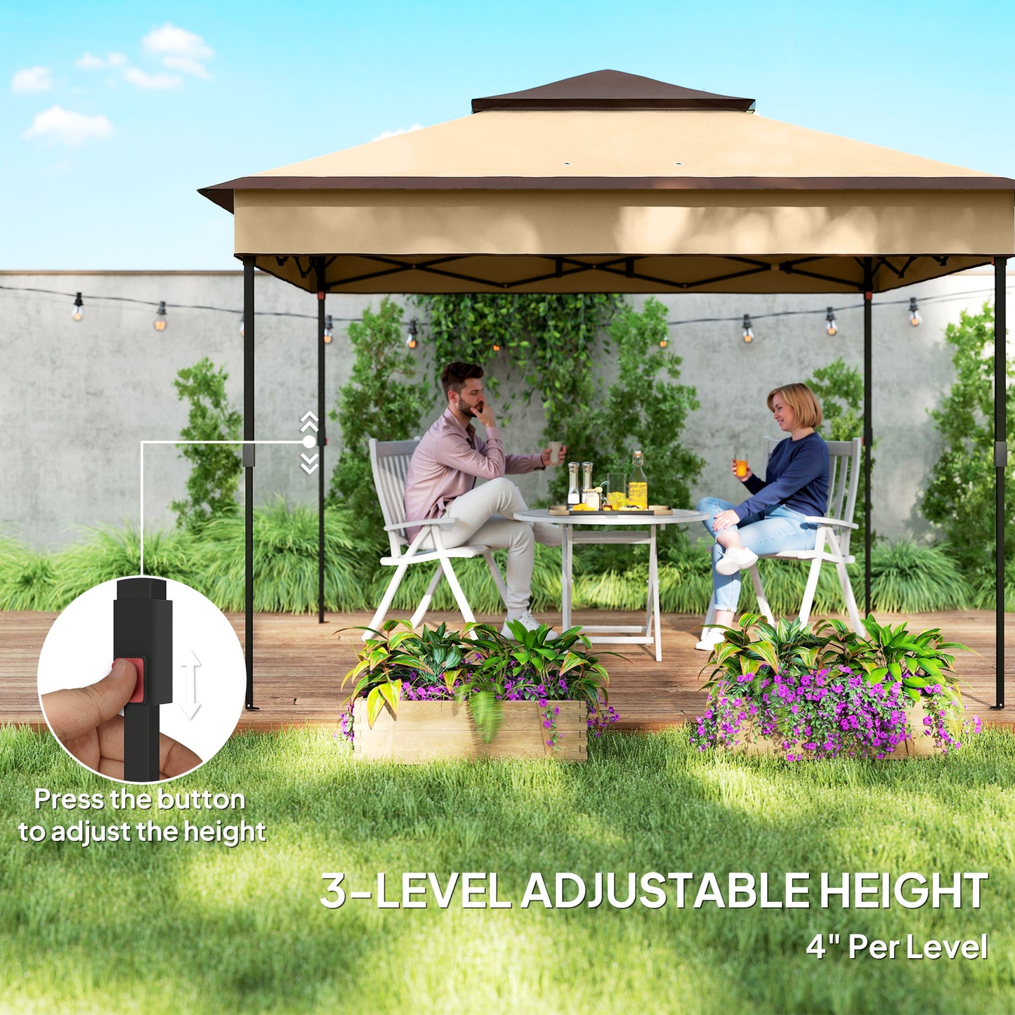 3 x 3(m) Pop Up Gazebo, Height Adjustable Instant Event Shelter