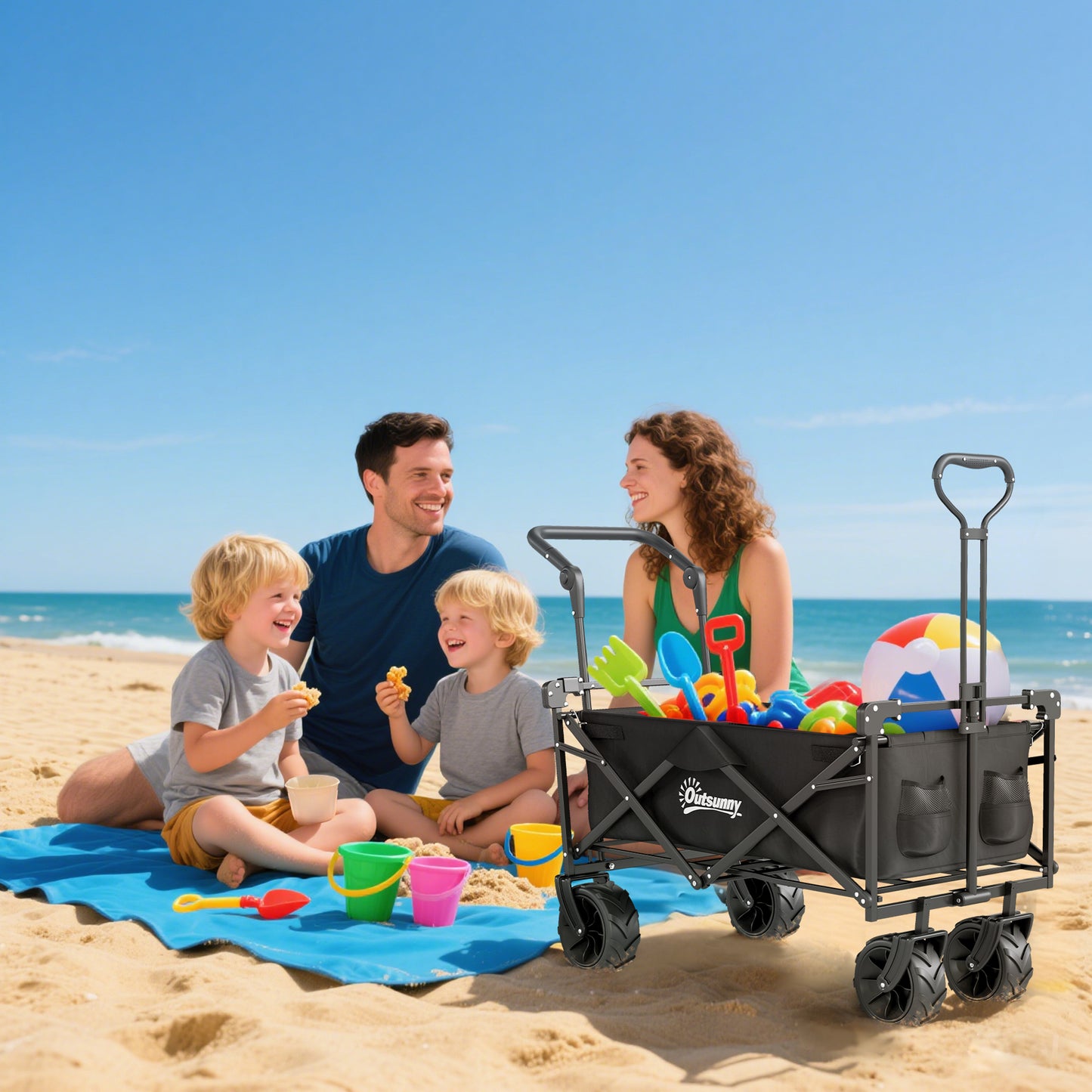 Folding Trolley Cart Storage Wagon Beach Trailer 4 Wheels