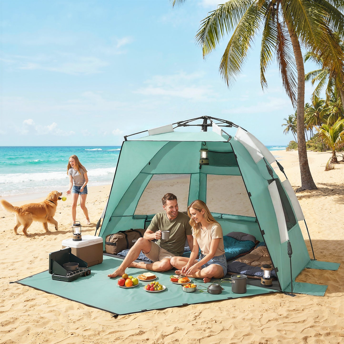 2-3 Person Pop Up Beach Tent, UPF15+ Sun Shelter with Extended Floor