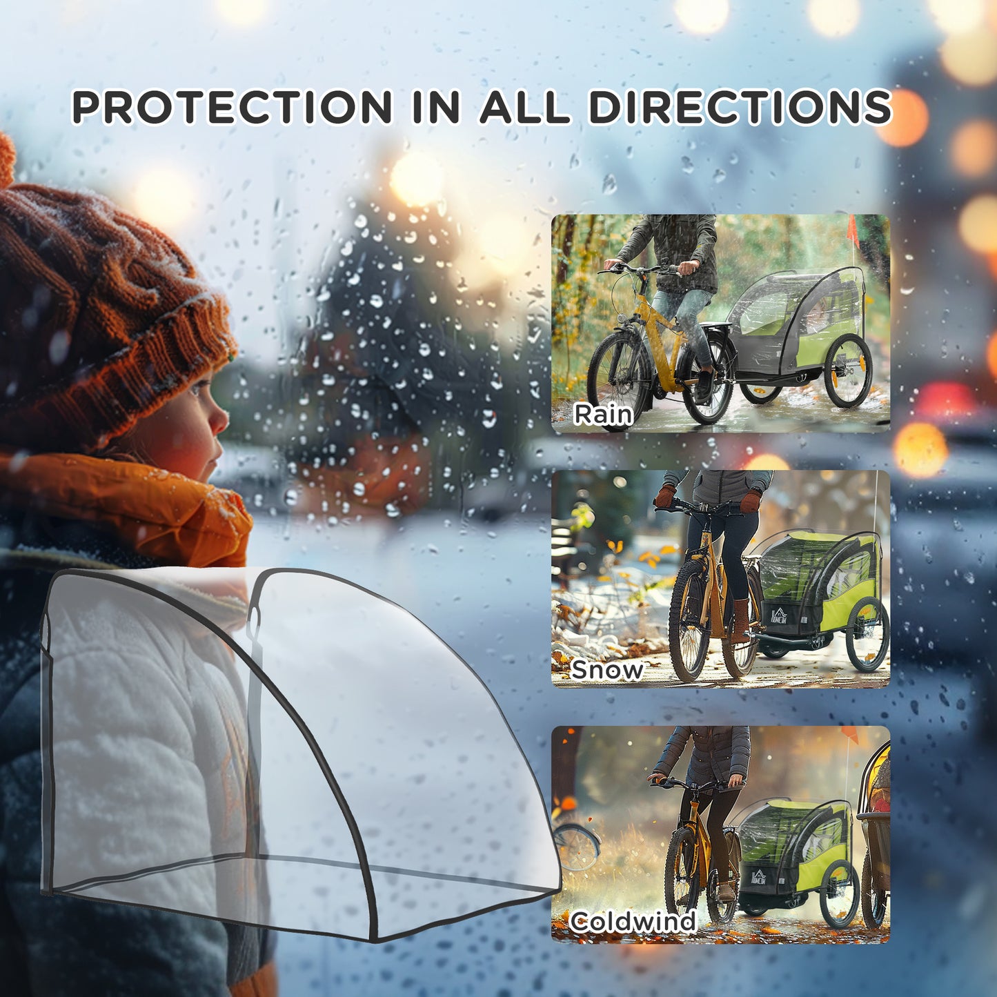 Baby Bike Trailer Cover, Anti Dust Rain Snow, Cold Wind