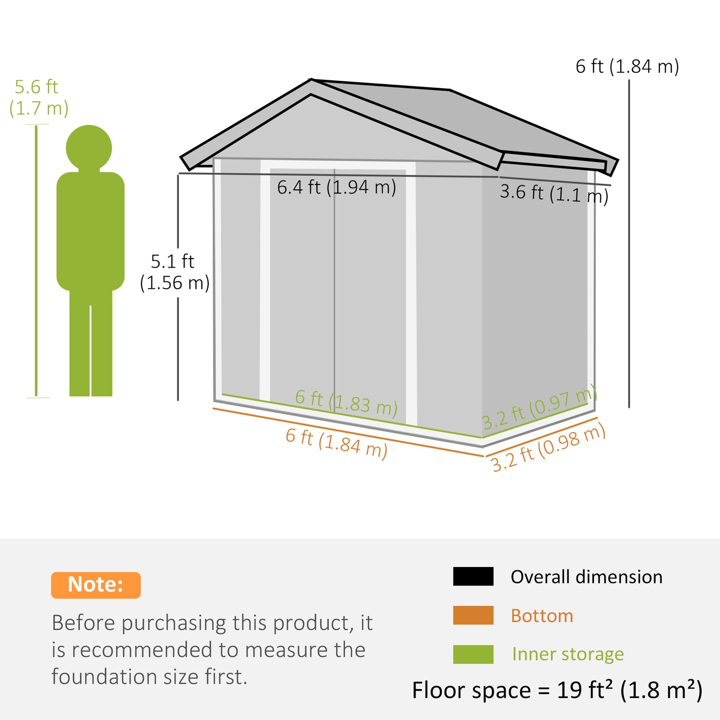6.5ft x 3.5ft Metal Garden Storage Shed for Outdoor Tool Storage
