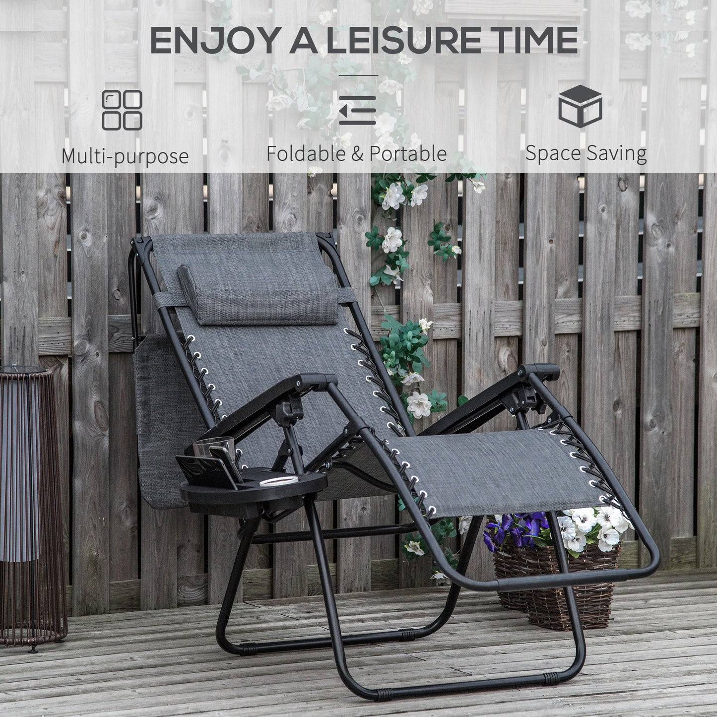 Foldable Reclining Garden Chair with Headrest