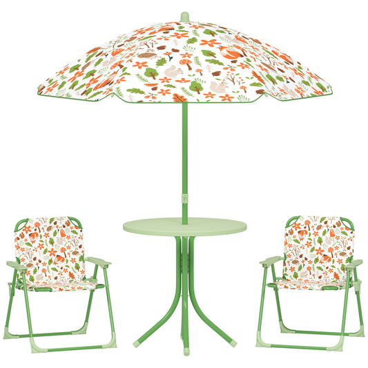 4-Piece Kids Garden Table and Chair Set with Adjustable Parasol
