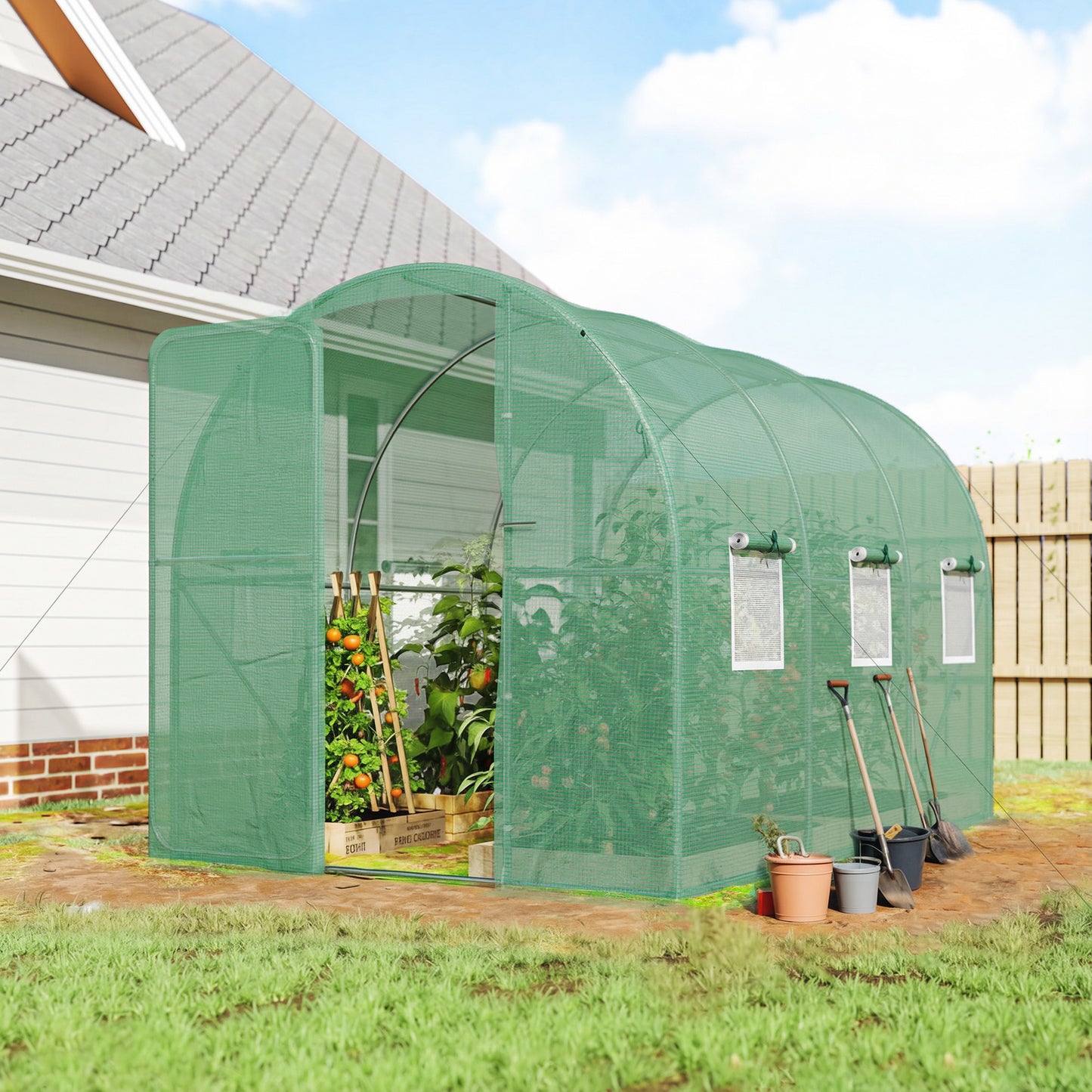 2 x 3 m Walk-in Polytunnel Greenhouse with Hinged Door