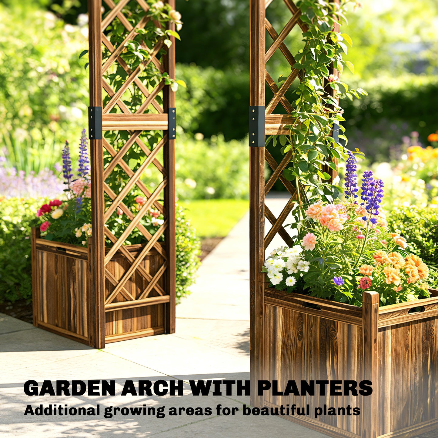 Wooden Garden Arch with 2 Planter Boxes