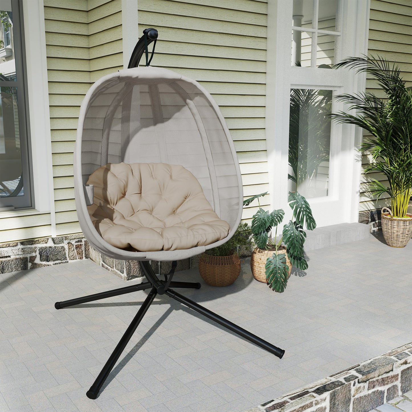 Hanging Egg Chair, Folding Texteline Swing Hammock with Side Pocket