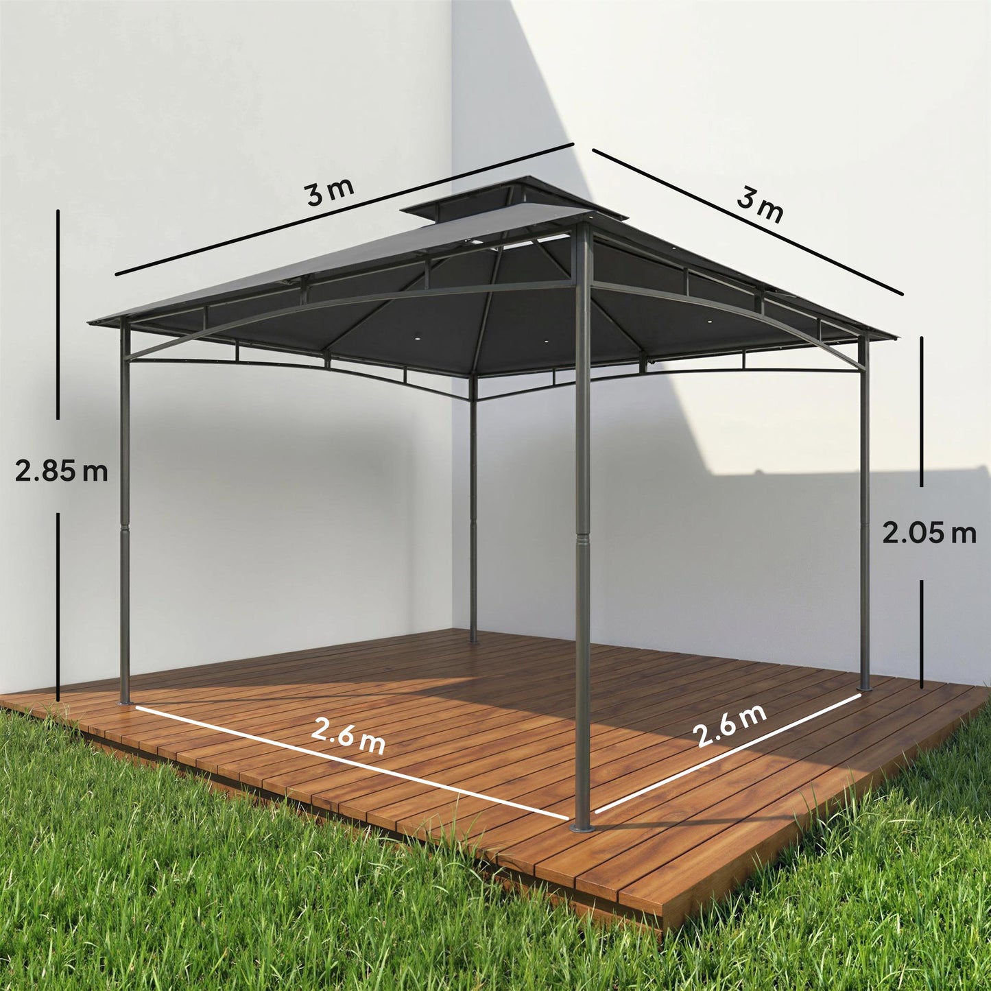 3 x 3 m Gazebo, Garden Gazebo with 2-Tier Roof, Metal Frame