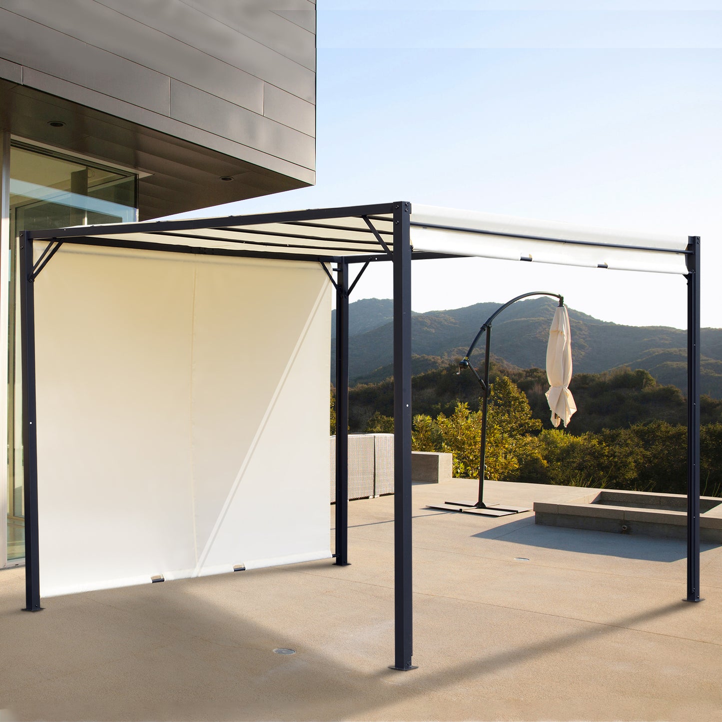 Metal Pergola With Canopy Sliding Pergola Canopy 3Lx3Wx2.3H m