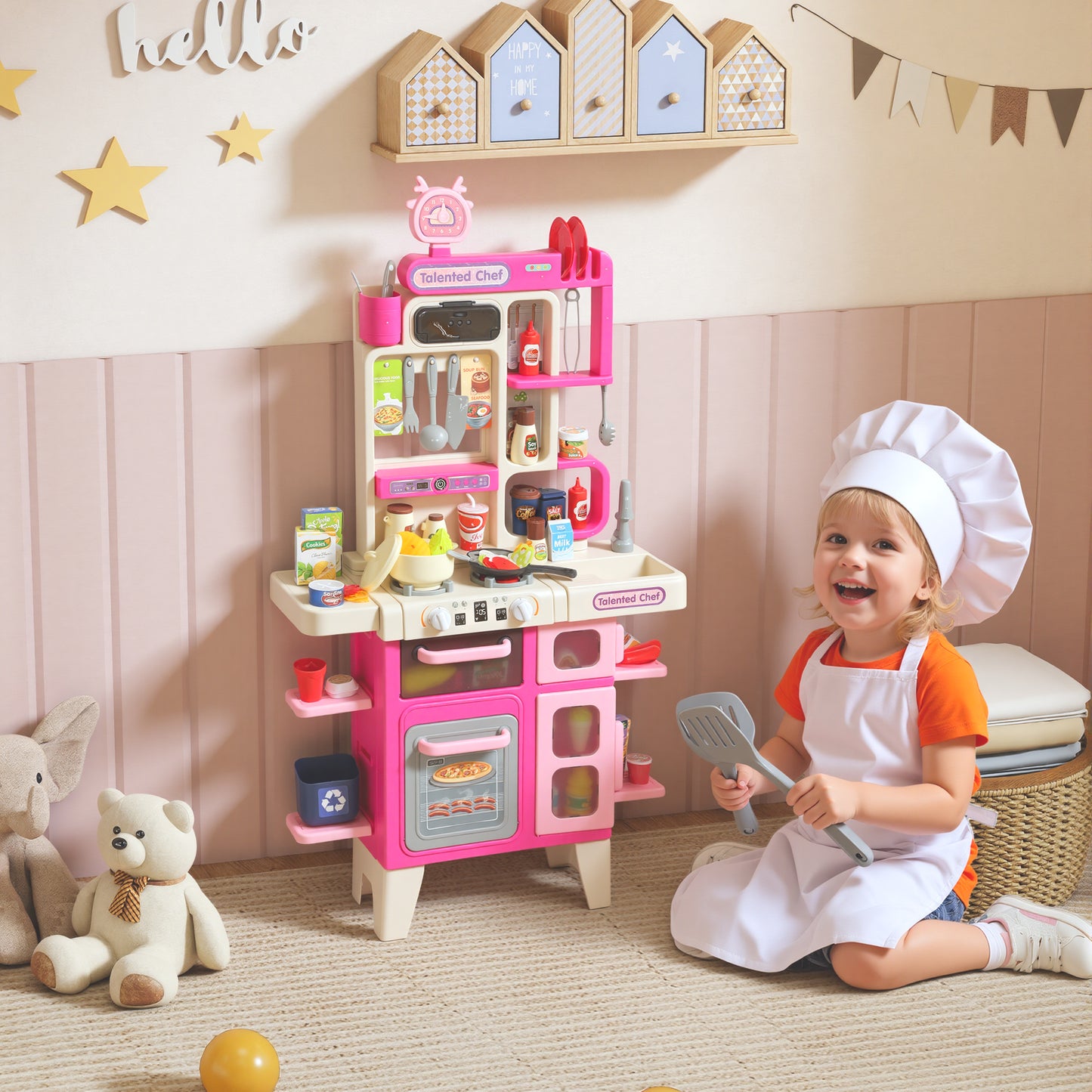 Pretend Play Kitchen Set with Realistic Lights & Sounds