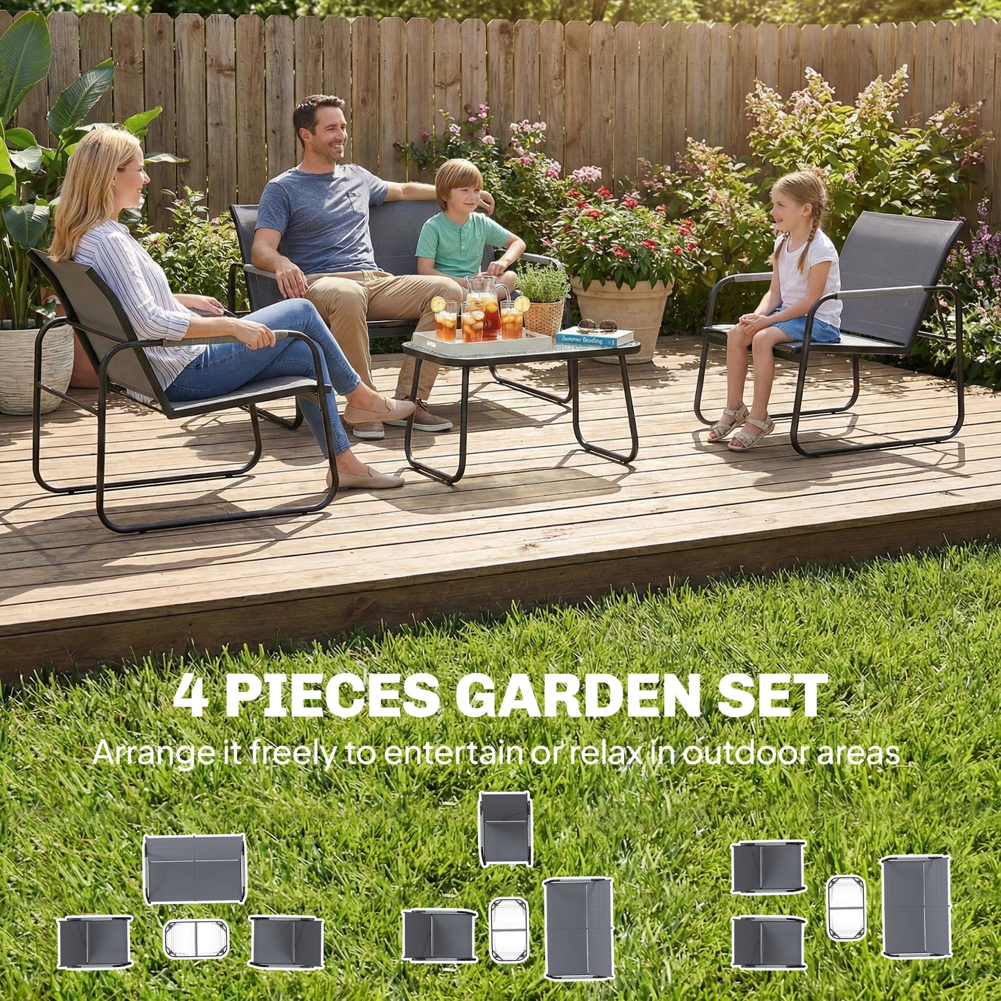 4 Piece Garden Furniture Set, Garden Sofa Set with Loveseat