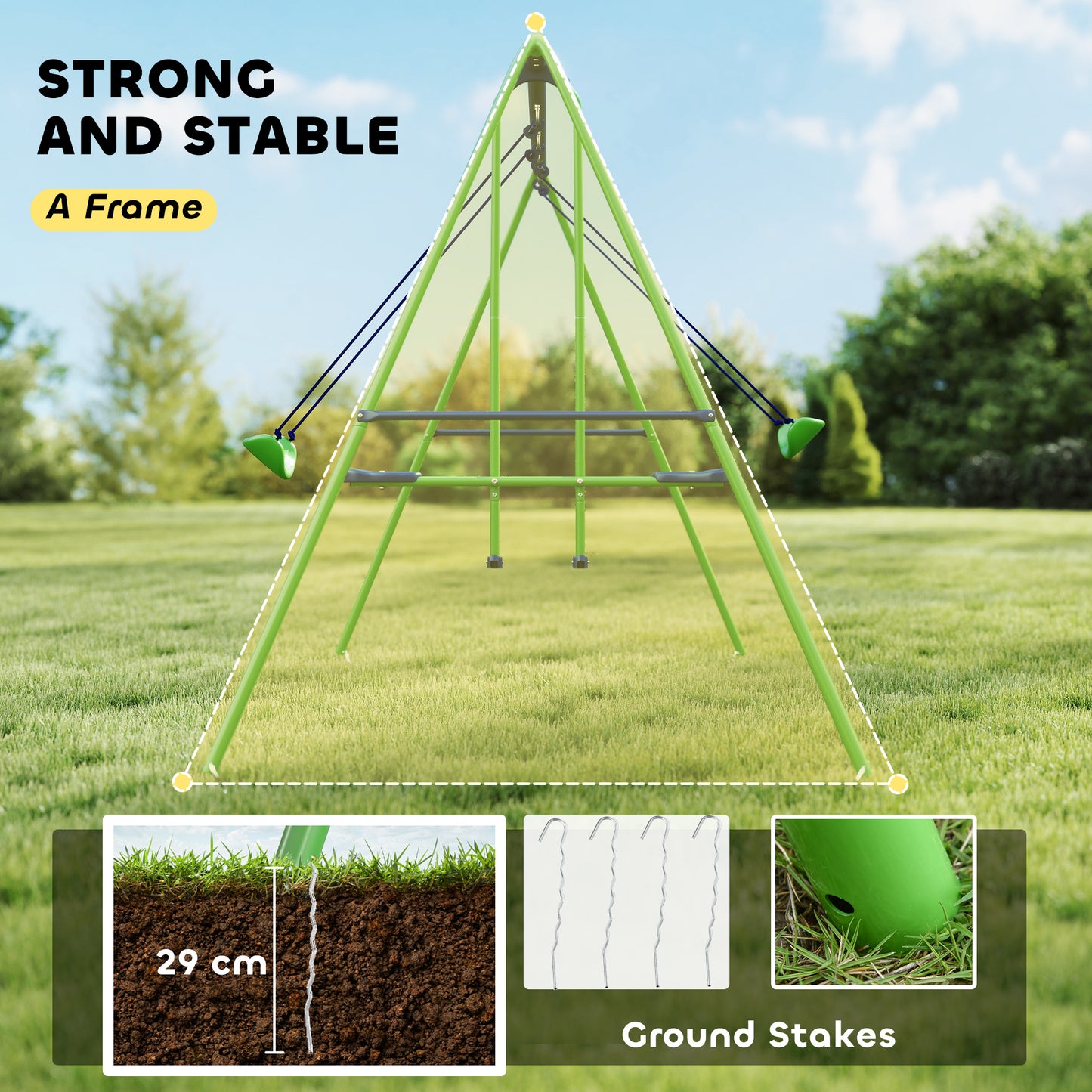 Metal Garden Swing Set Height Adjustable Children Outdoor Backyard
