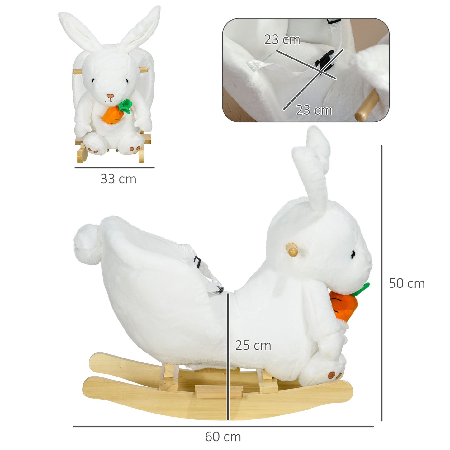 Kids Rabbit-Shaped Rocking Horse, with Safety Belt, Realistic Sounds