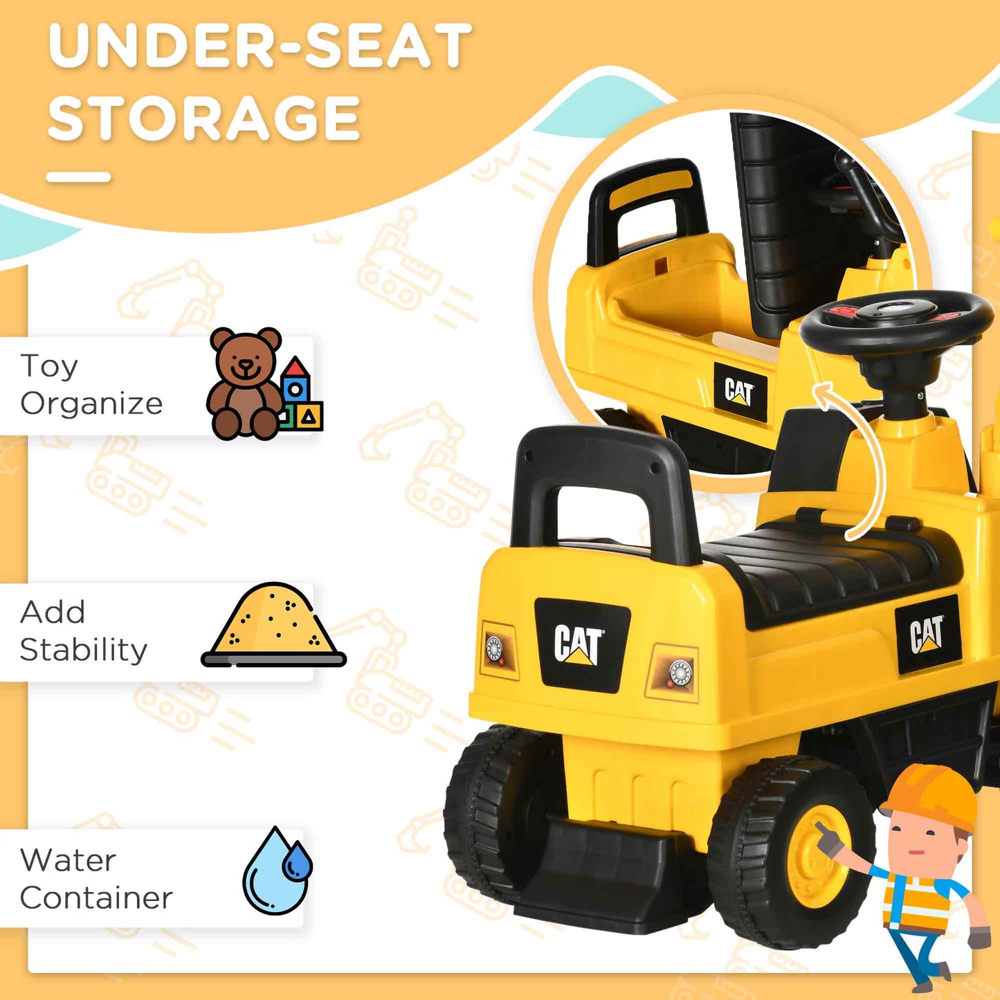 CAT Licensed Kids Ride on Digger Toddler Pretend Construction Play