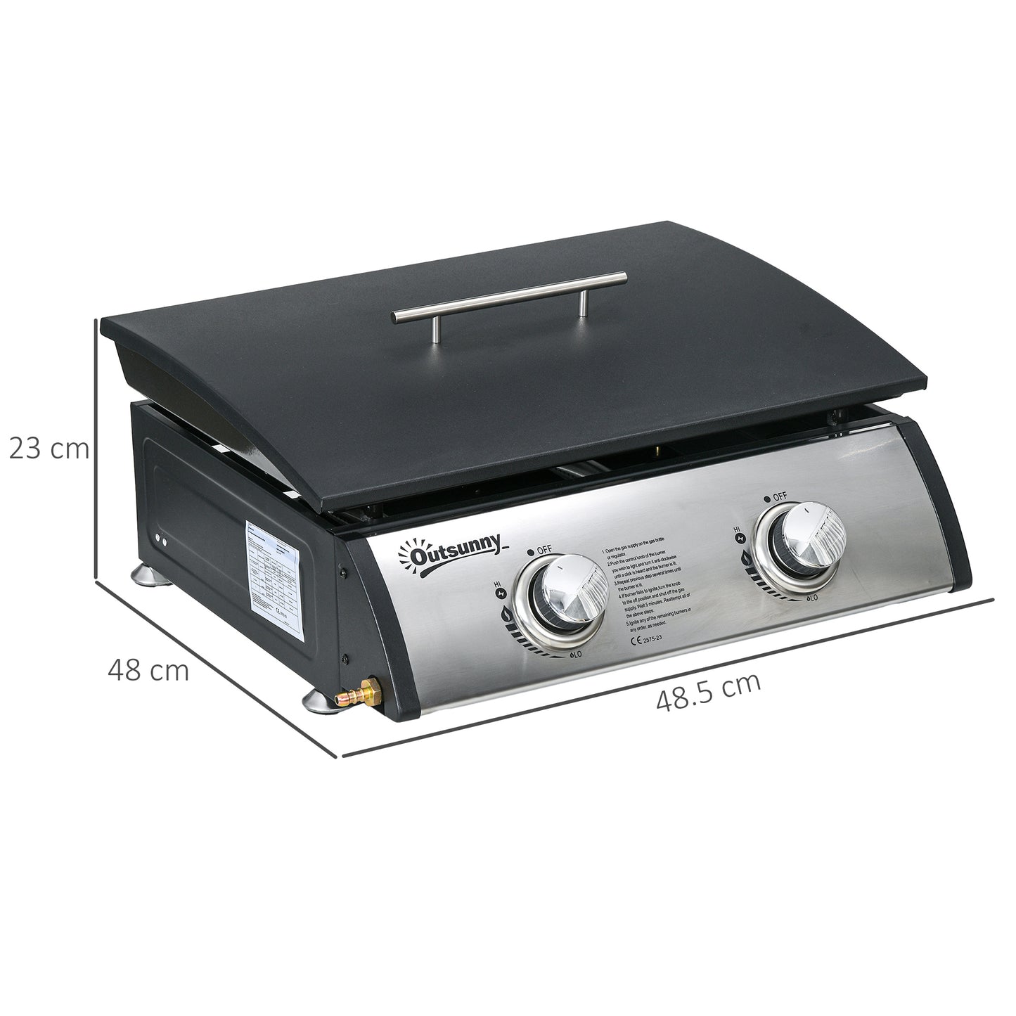 Portable Tabletop Gas Plancha Grill w/ 2 Stainless Steel Burner, 5kW