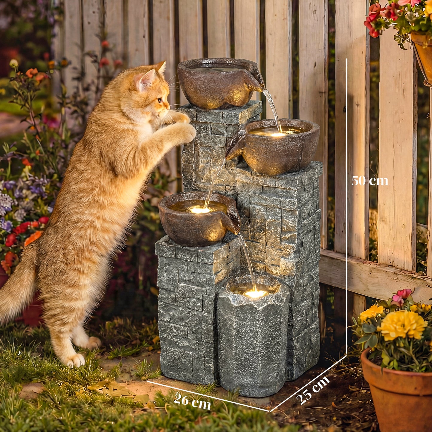 4-Tier Outdoor Fountain, Cascading Waterfall