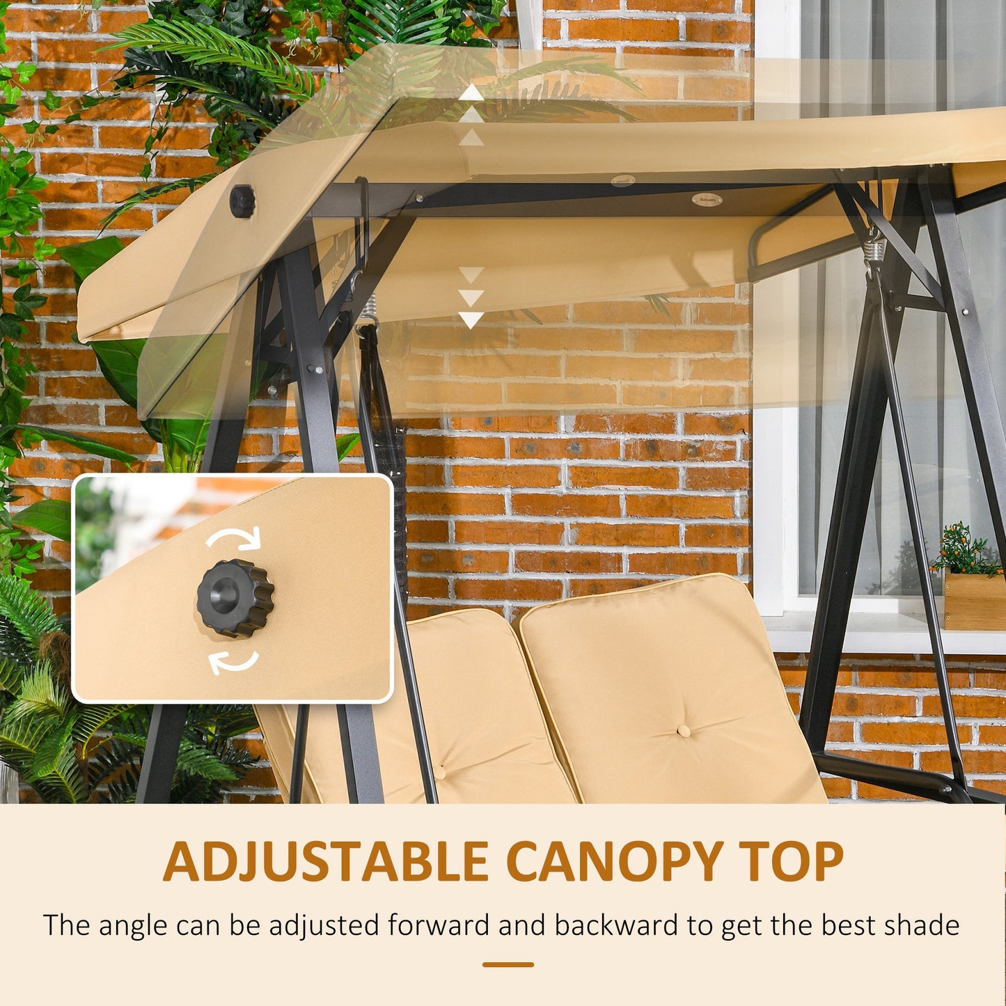 Two-Seater Garden Swing Bench, with Adjustable Canopy