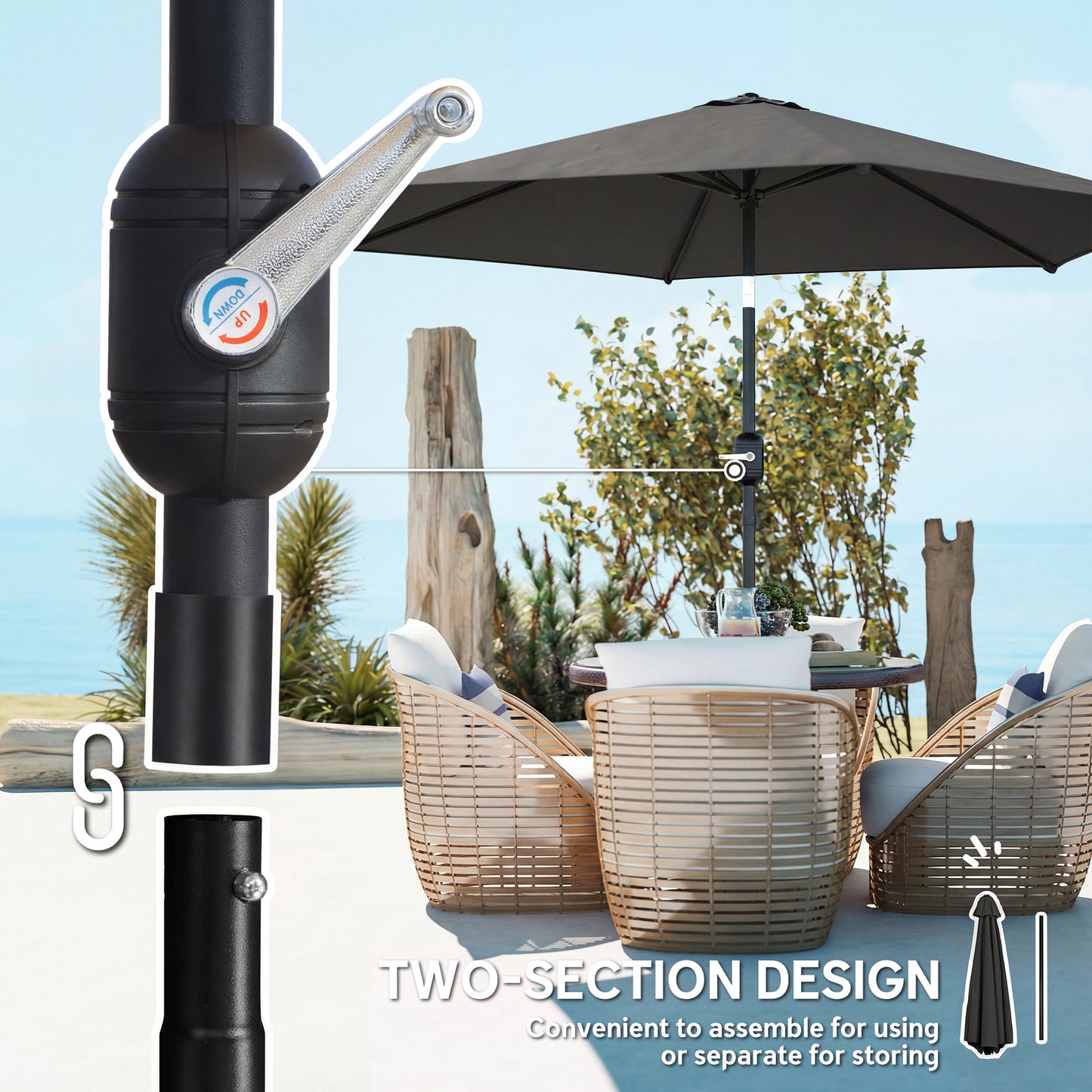 2.6 m Garden Parasol Umbrella with Aluminium Pole (1)