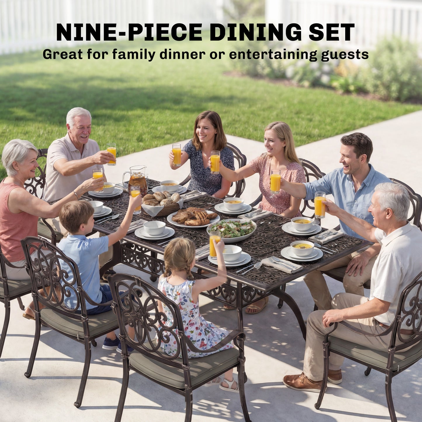 9 Piece Cast Aluminium Garden Dining Set