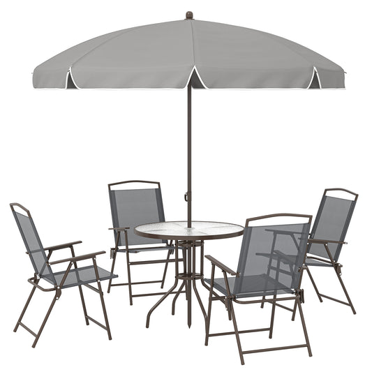 6 Piece Garden Dining Set with Umbrella, Patio Sets with Parasol