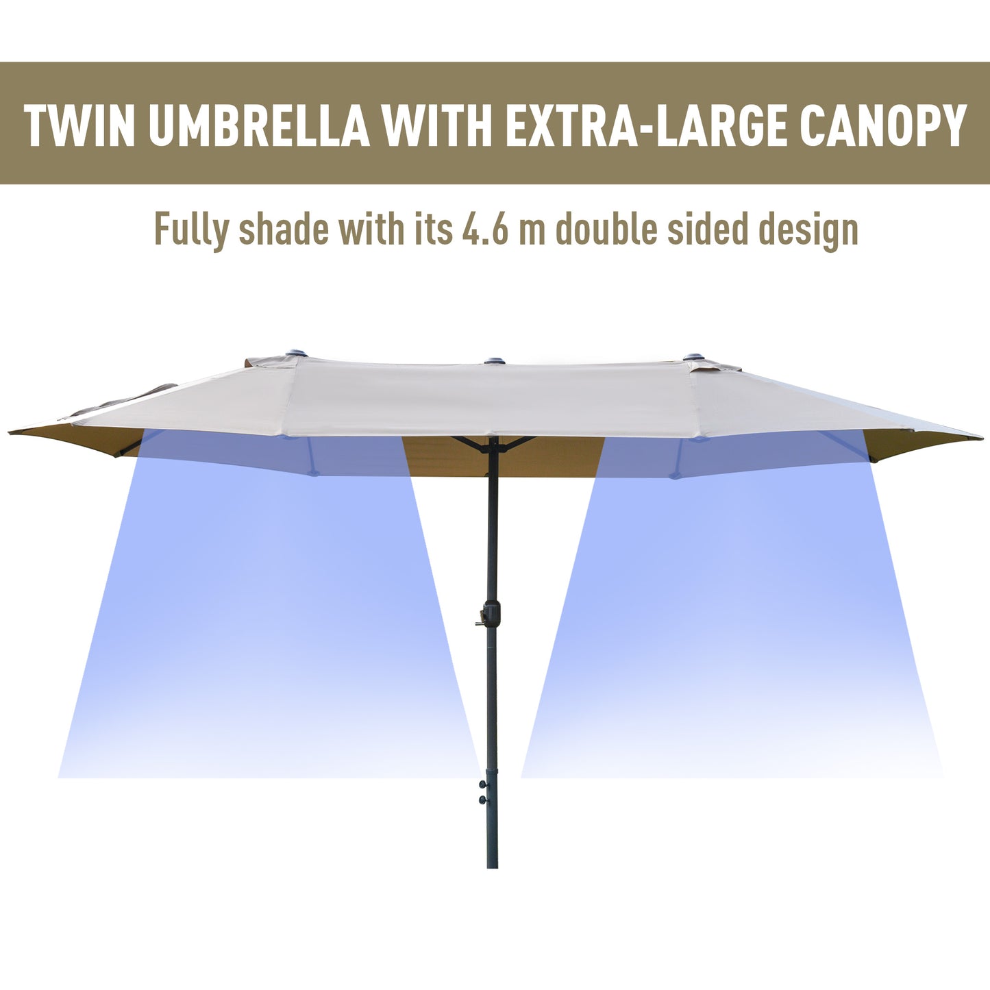 4.6M Sun Umbrella Canopy Double-sided Crank Sun Shade w/ Cross Base (1)