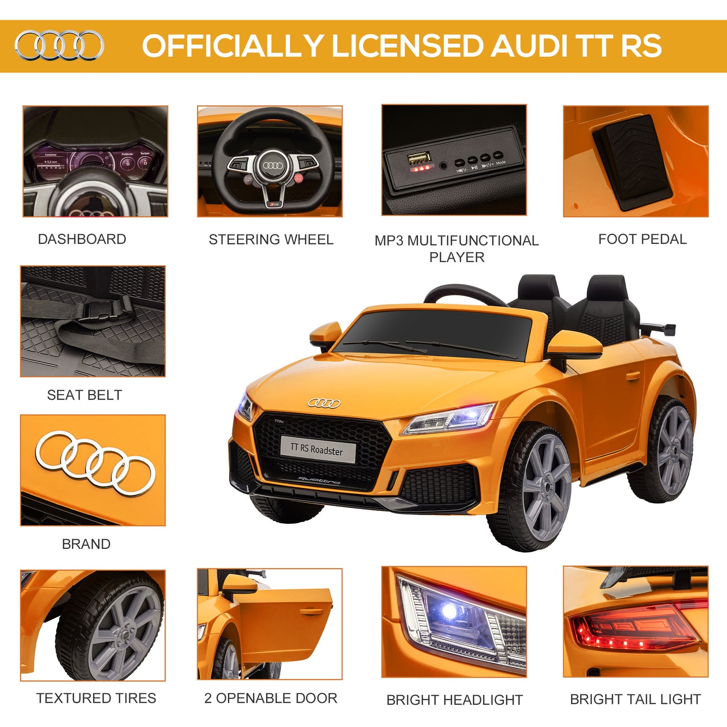 Kids Licensed Audi TT RS Ride-On Car 12V Battery w/ Remote