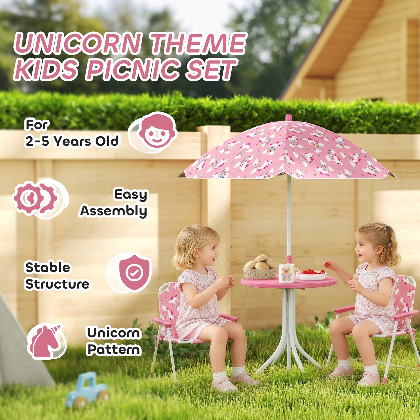 Kids Patio Table and Chair Set, Kids Garden Furniture with Umbrella
