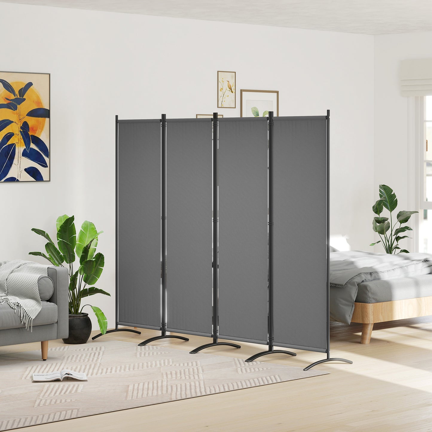 4 Panel Folding Room Divider, 1.7m Privacy Screen with Wide Feet