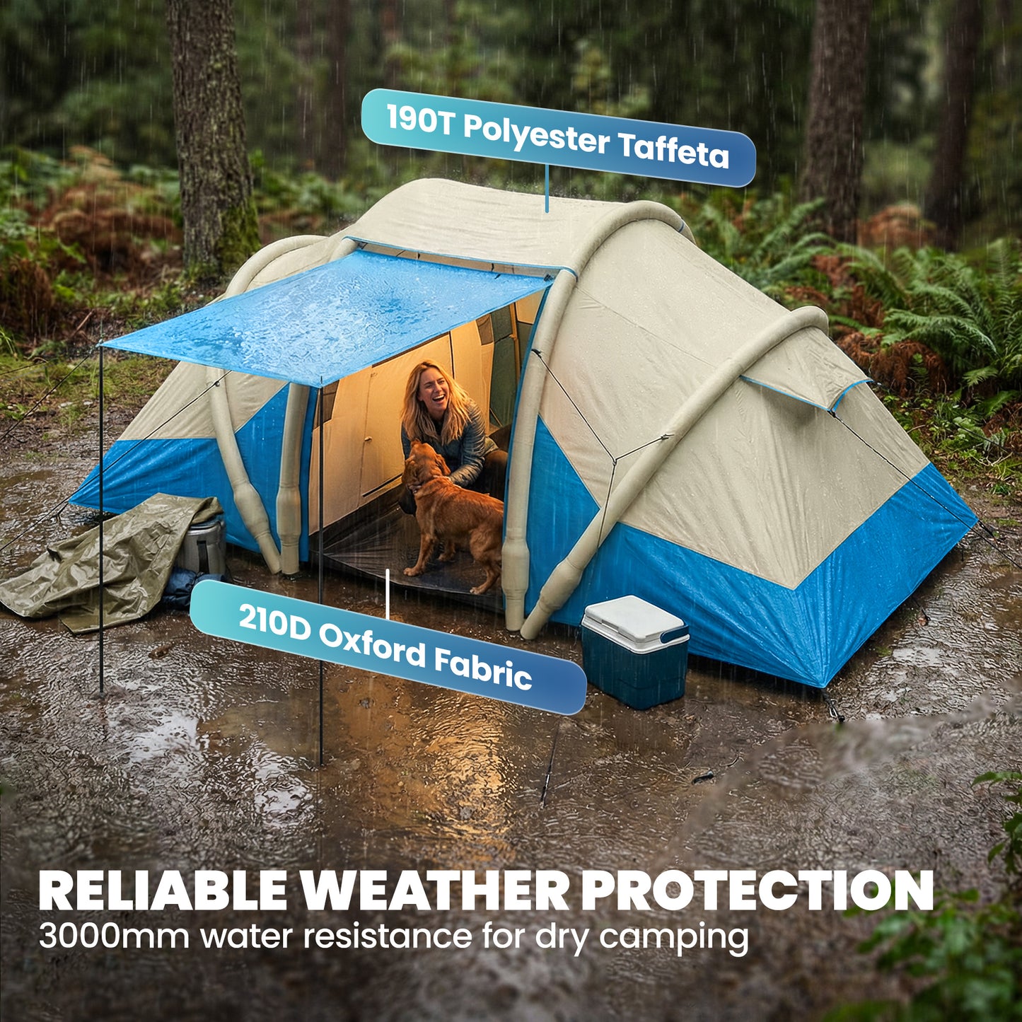 Inflatable Tent 2 Bedroom 3000mm Waterproof Windproof Air Tent