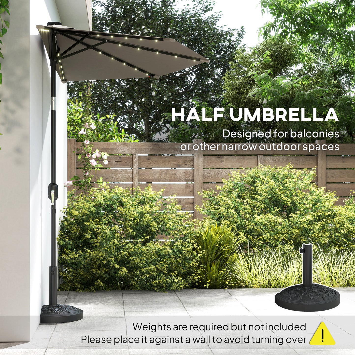 2.6 m Half Garden Parasol with Solar LED Lights