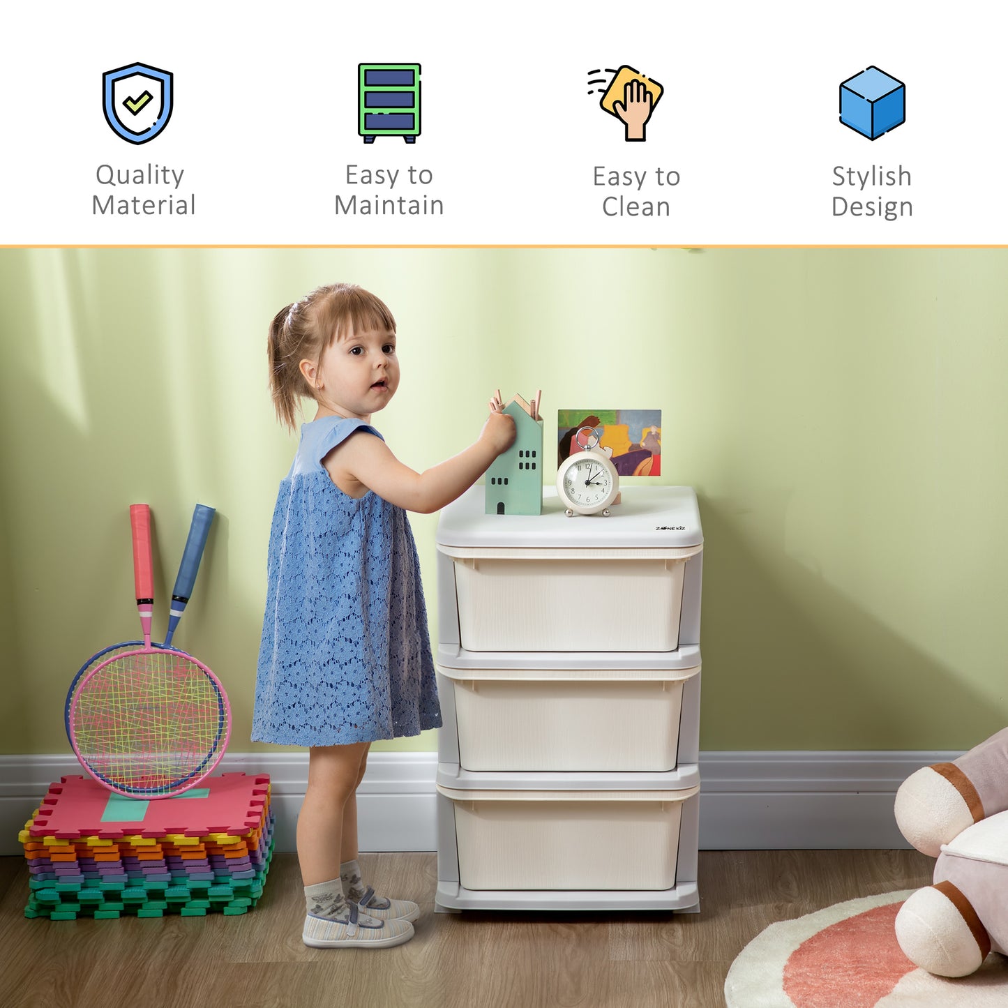 Three-Tier Kids Storage Boxes, with Three Drawers