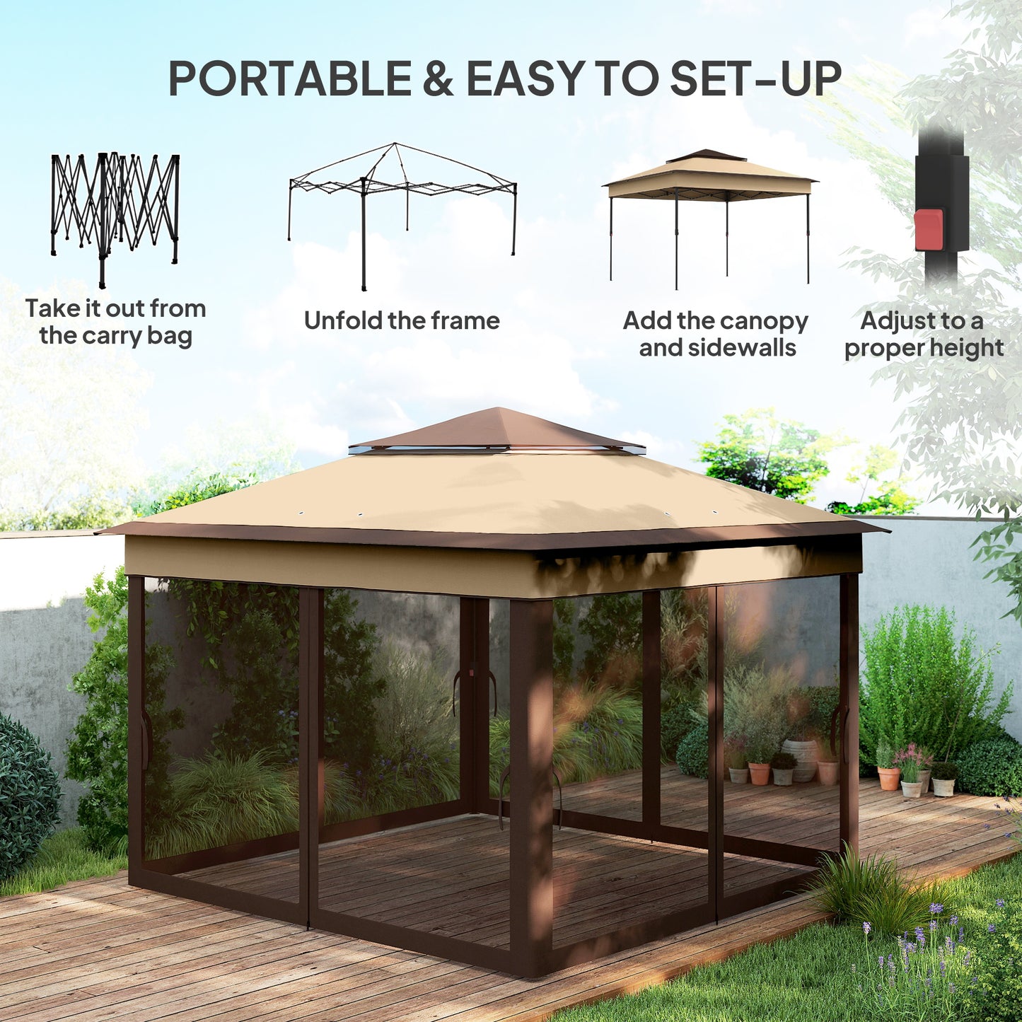 3 x 3(m) Pop Up Gazebo, Height Adjustable Instant Event Shelter