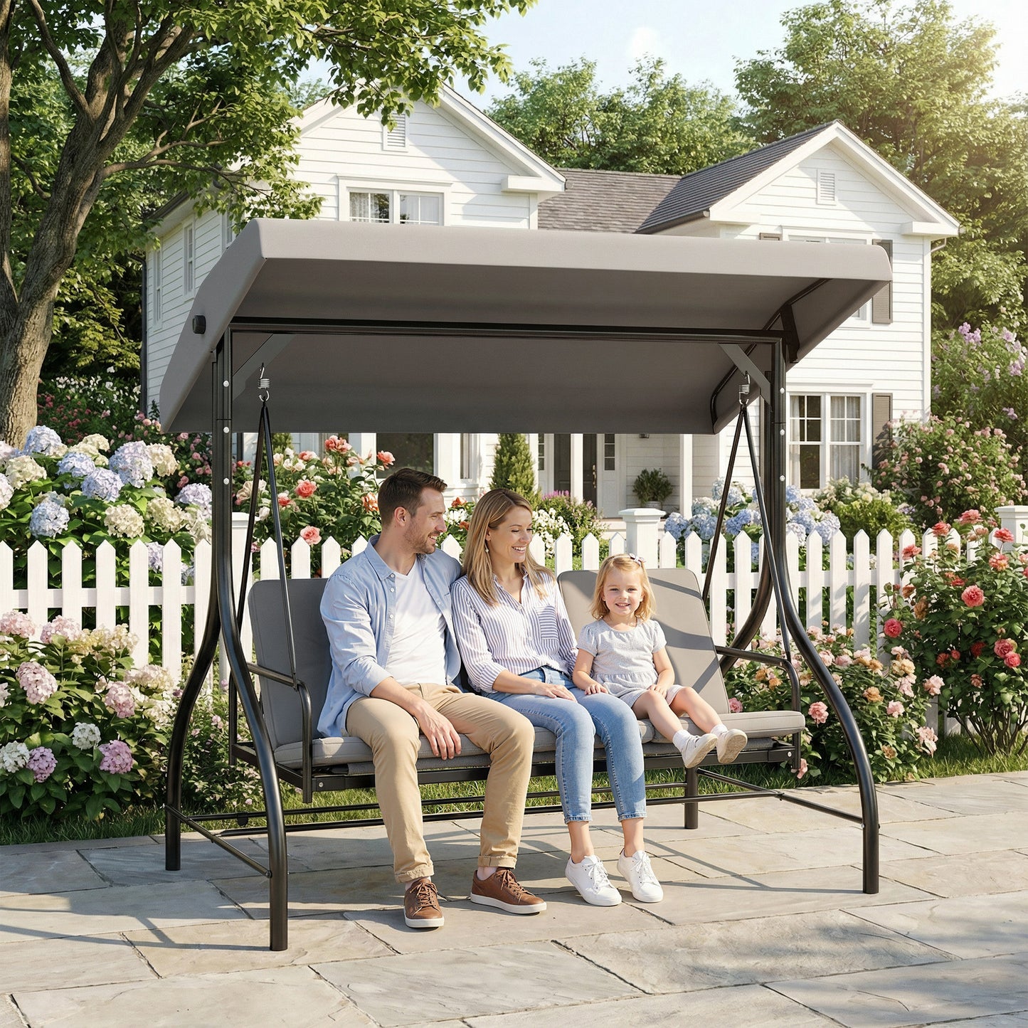 3 Seater Canopy Swing Chair, 2 in 1 Garden Swing Seat Bed