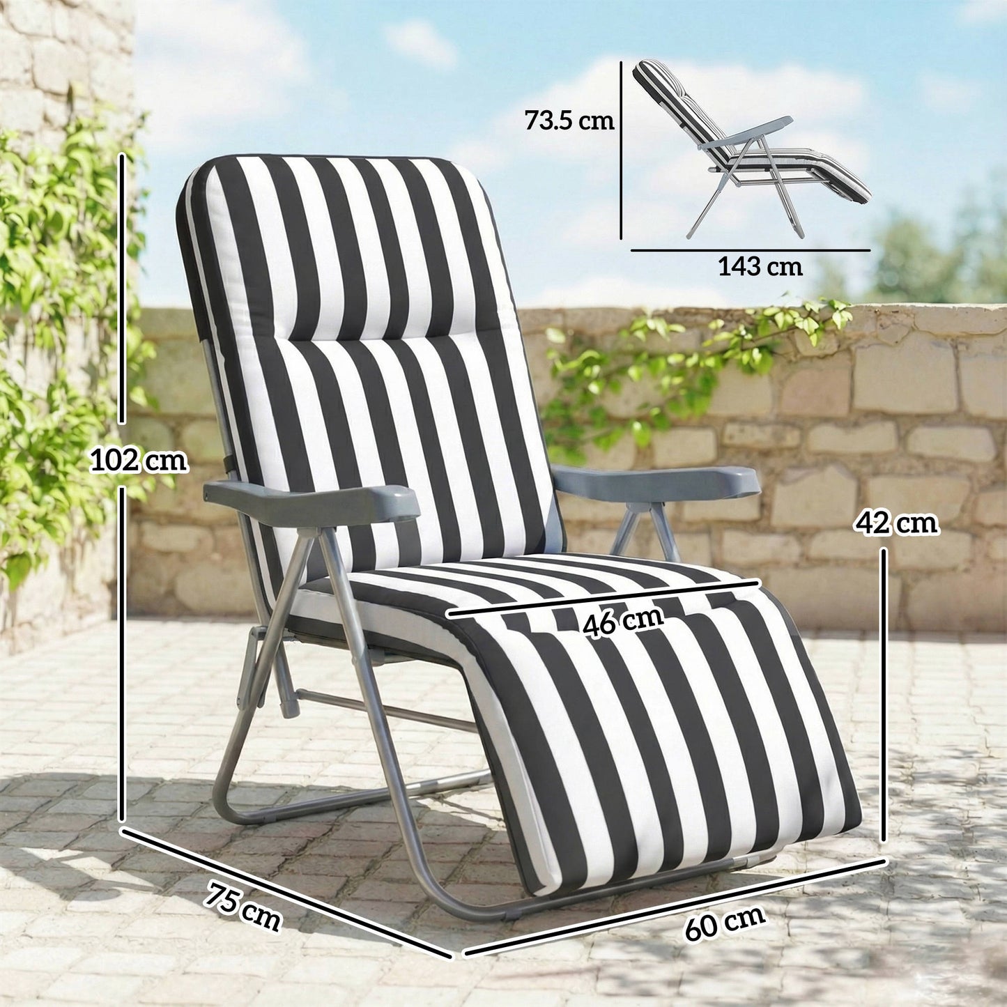 Set of 2 Foldable Patio Sun Lounger with Adjustable Backrest