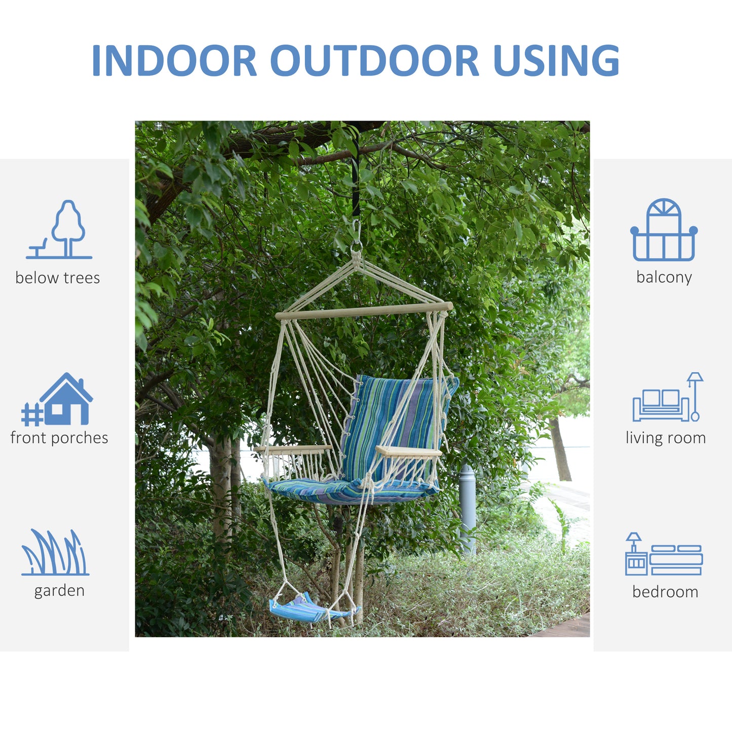 Hanging Rope Chair with Soft Padded Seat & Backrest
