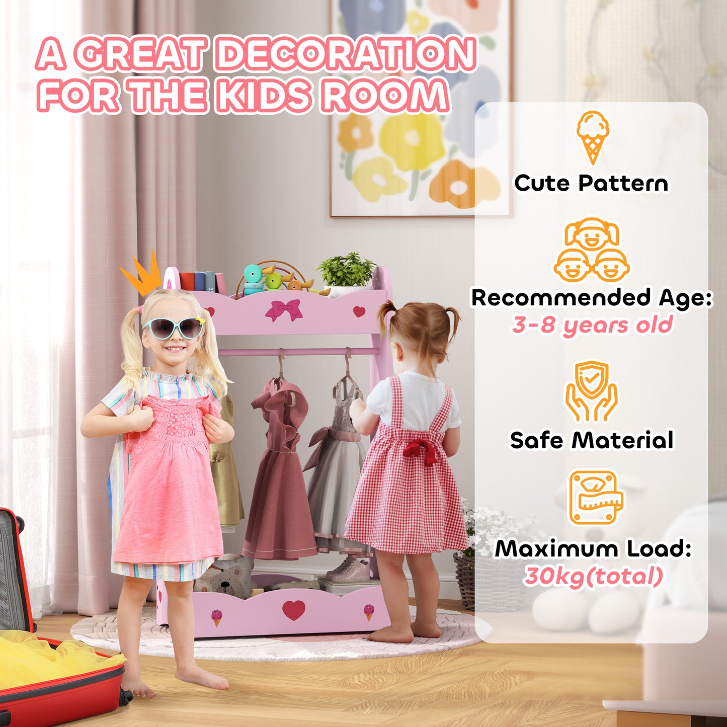 Kids Clothes Rail, Kids Dressing Mirror with 360° Rotating (1)
