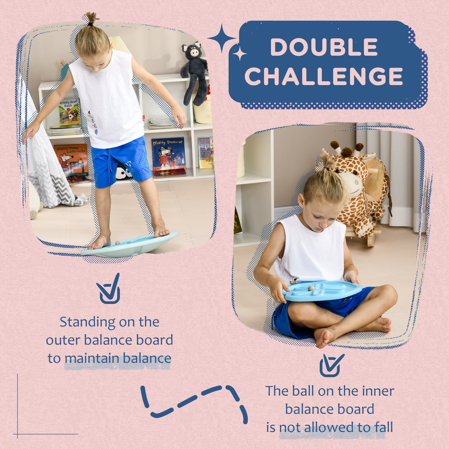 Two-In-One Balance Board, Kids Wobble Board with Ball