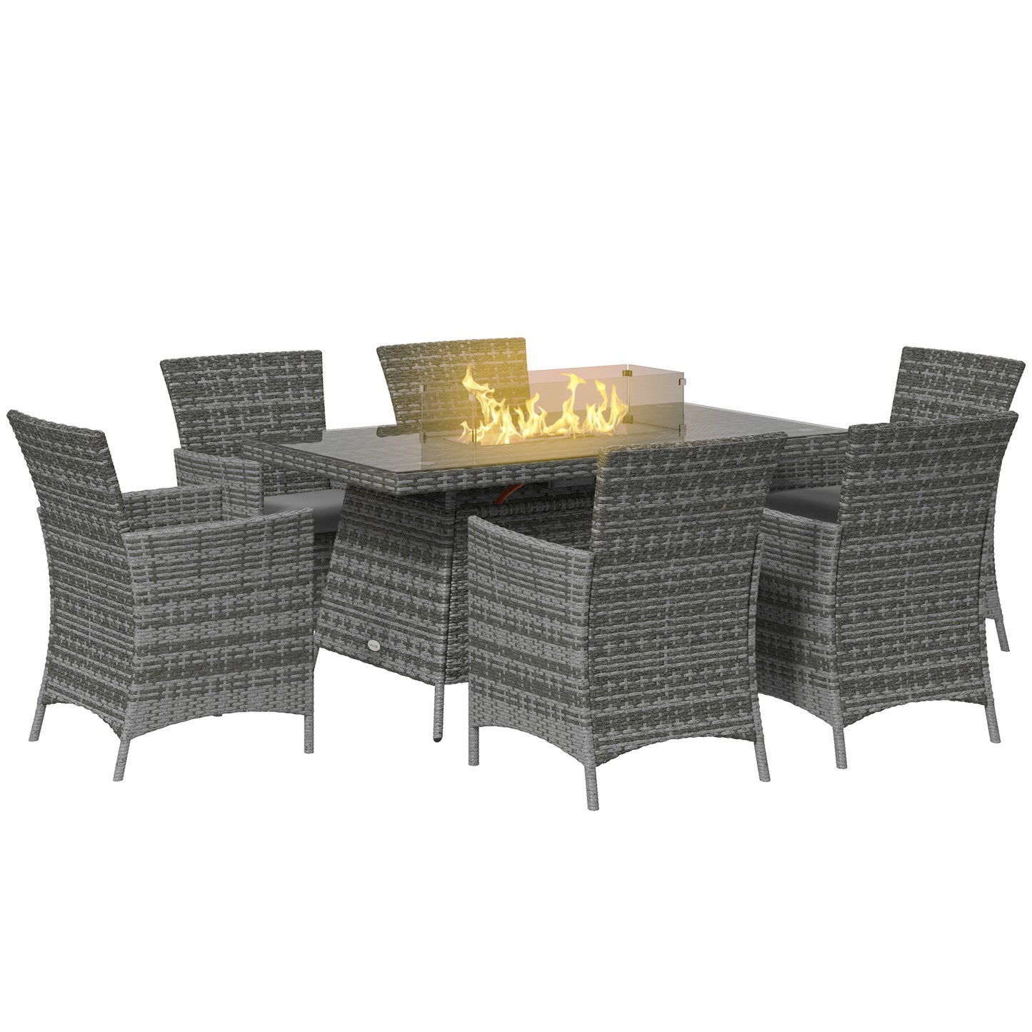 7 Pieces Outdoor Rattan Garden Furniture with Fire Pit Table