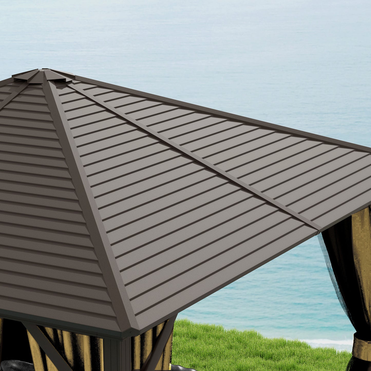 3 x 3(m) Metal Hardtop Gazebo, with Curtains and Accessories