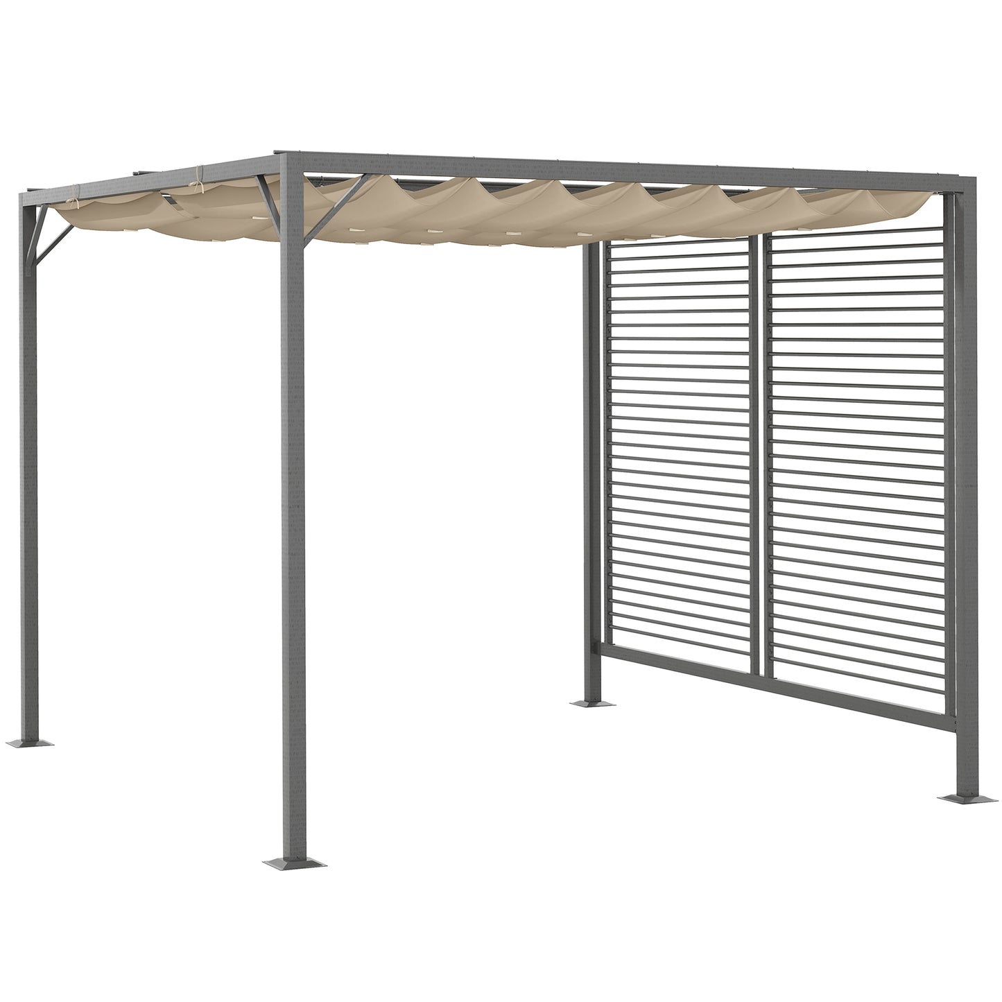 3 x 2.8m Metal Pergola, with Retractable Fabric Roof