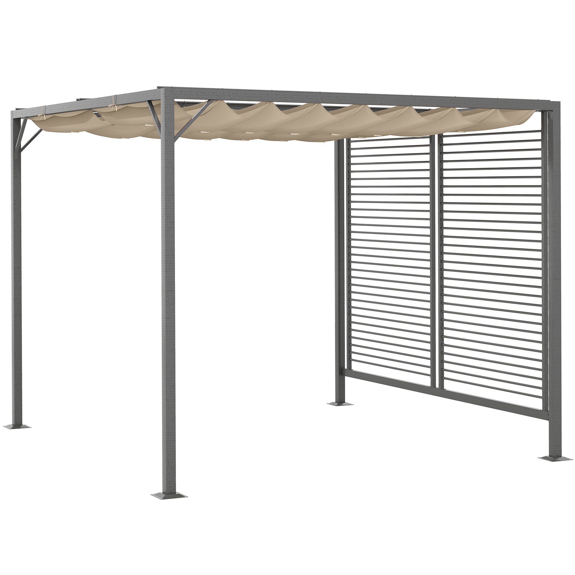 3 x 2.8m Metal Pergola, with Retractable Fabric Roof