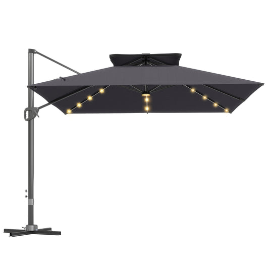 3.5x3 m Garden Cantilever Parasol with Solar LED Lights