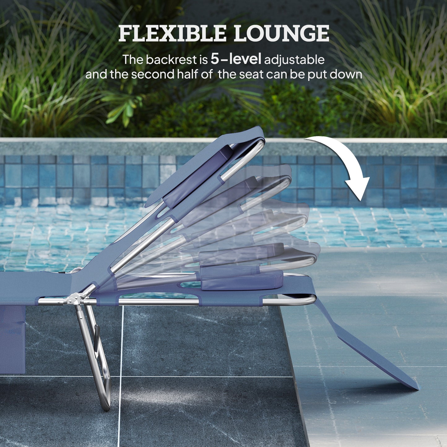 5-Position Adjustable Sun Lounger with Reading Hole and Side Pocket
