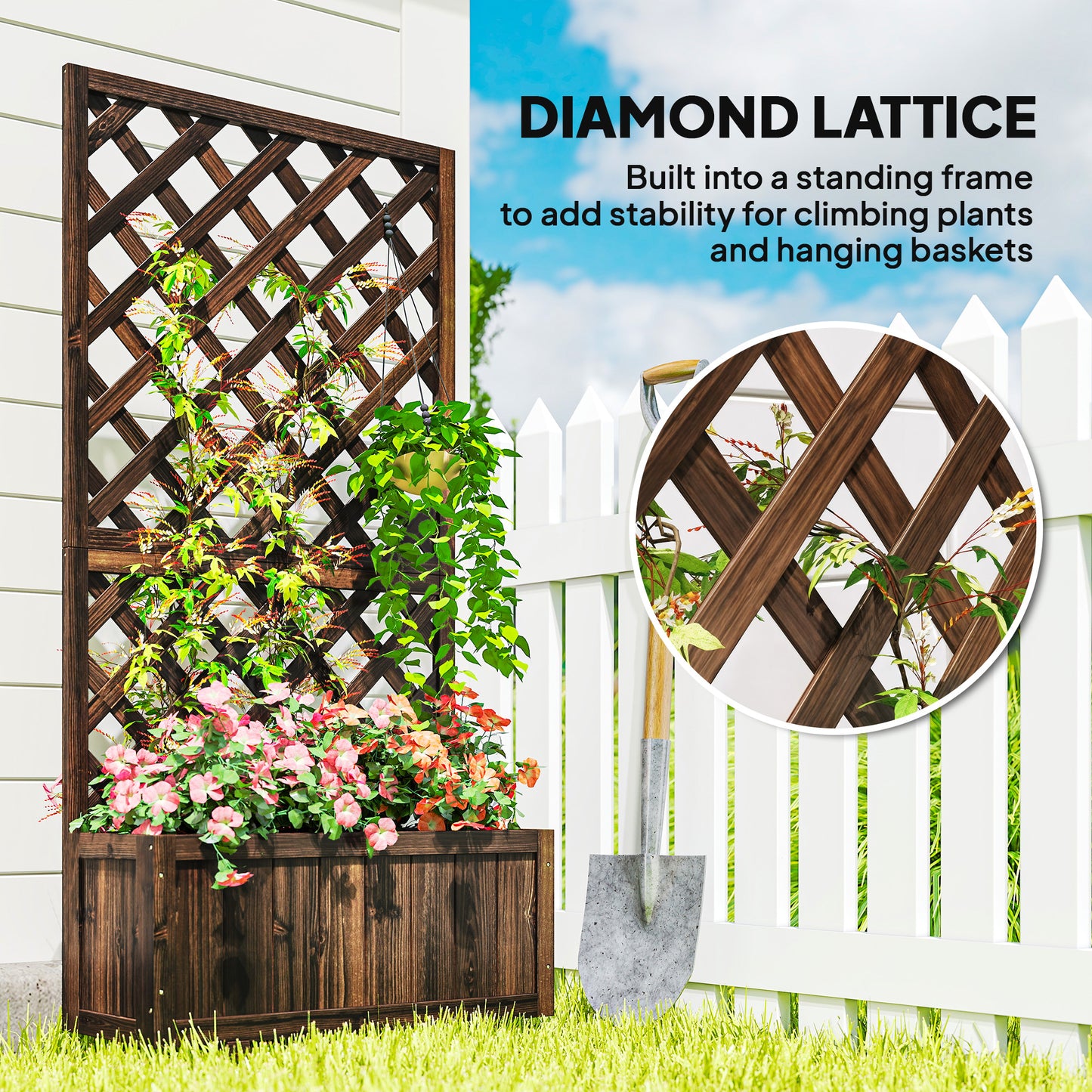 Garden Planter with Trellis, 45L Raised Bed for Climbing Plants