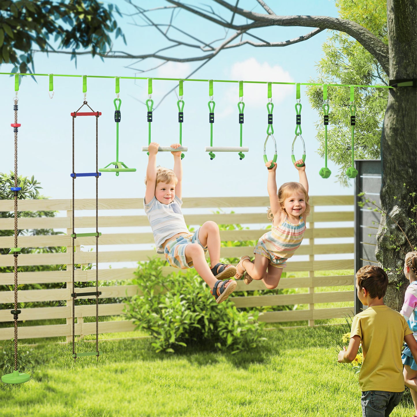 Obstacle course for Kids, with 10-Piece Slackline Kit