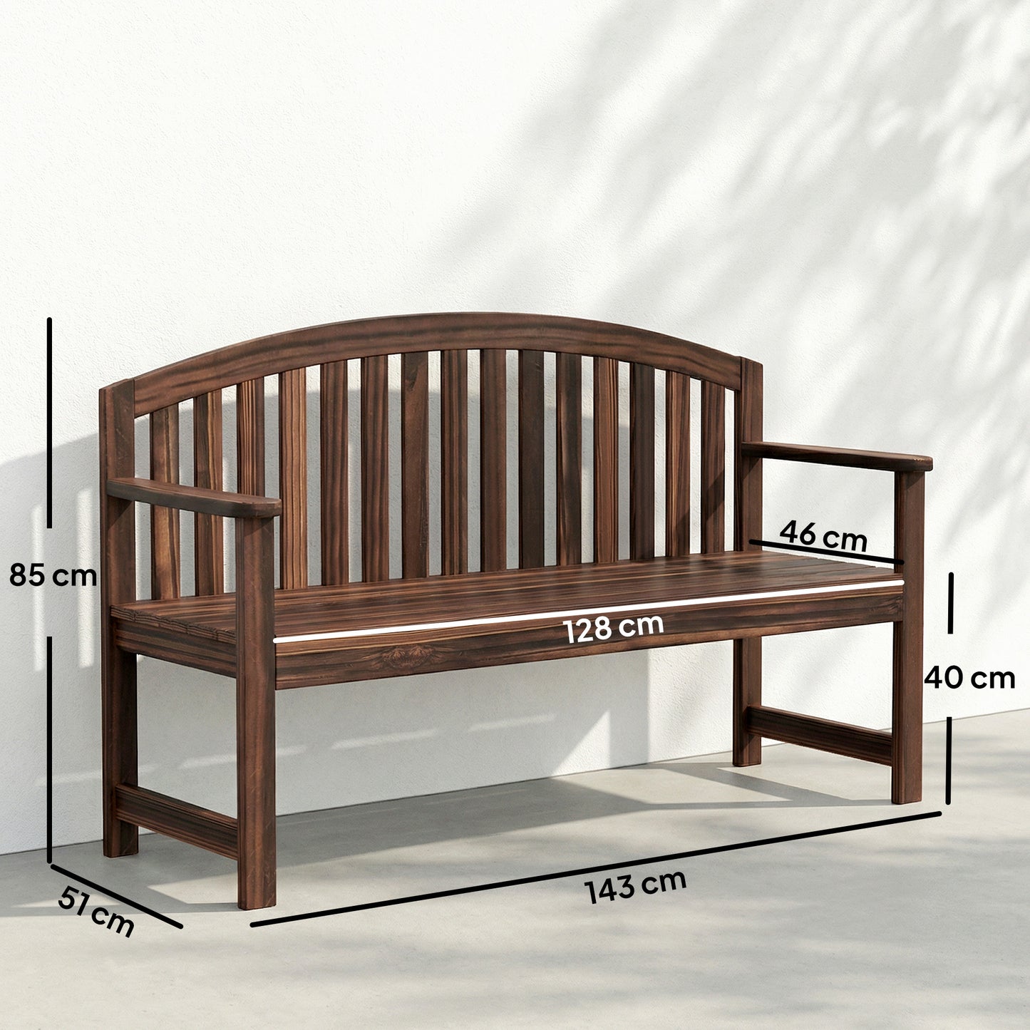 2 Seater Wooden Garden Bench with Armrest