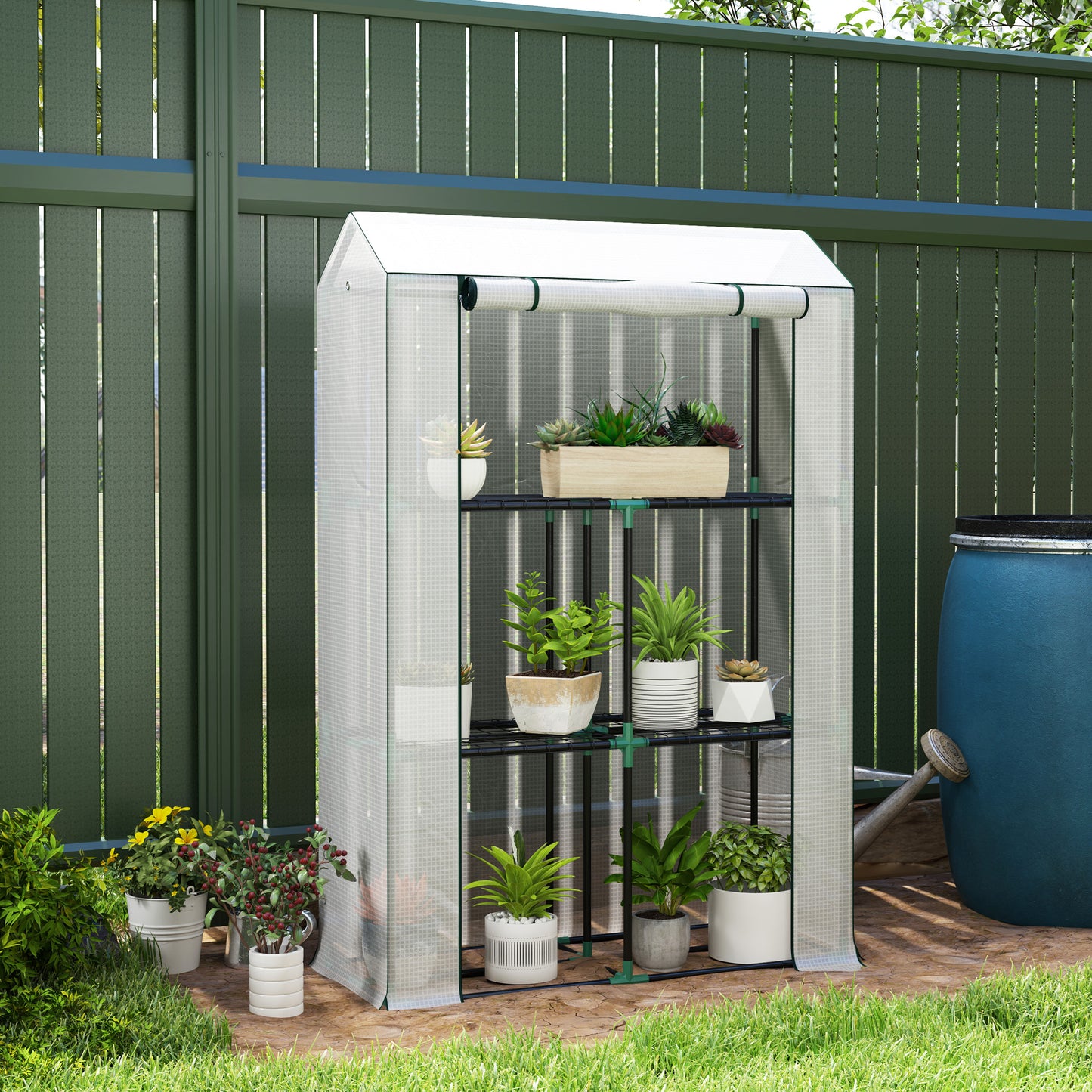 40 x 100cm Three Shelf Steel Frame Greenhouse
