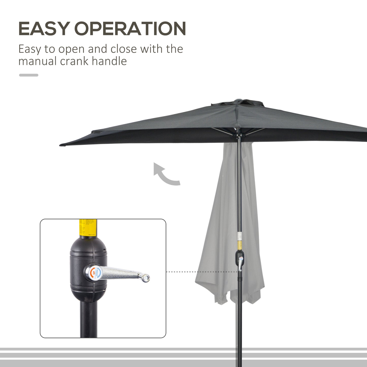 3(m) Half Parasol, Semi Round Umbrella with Metal Frame