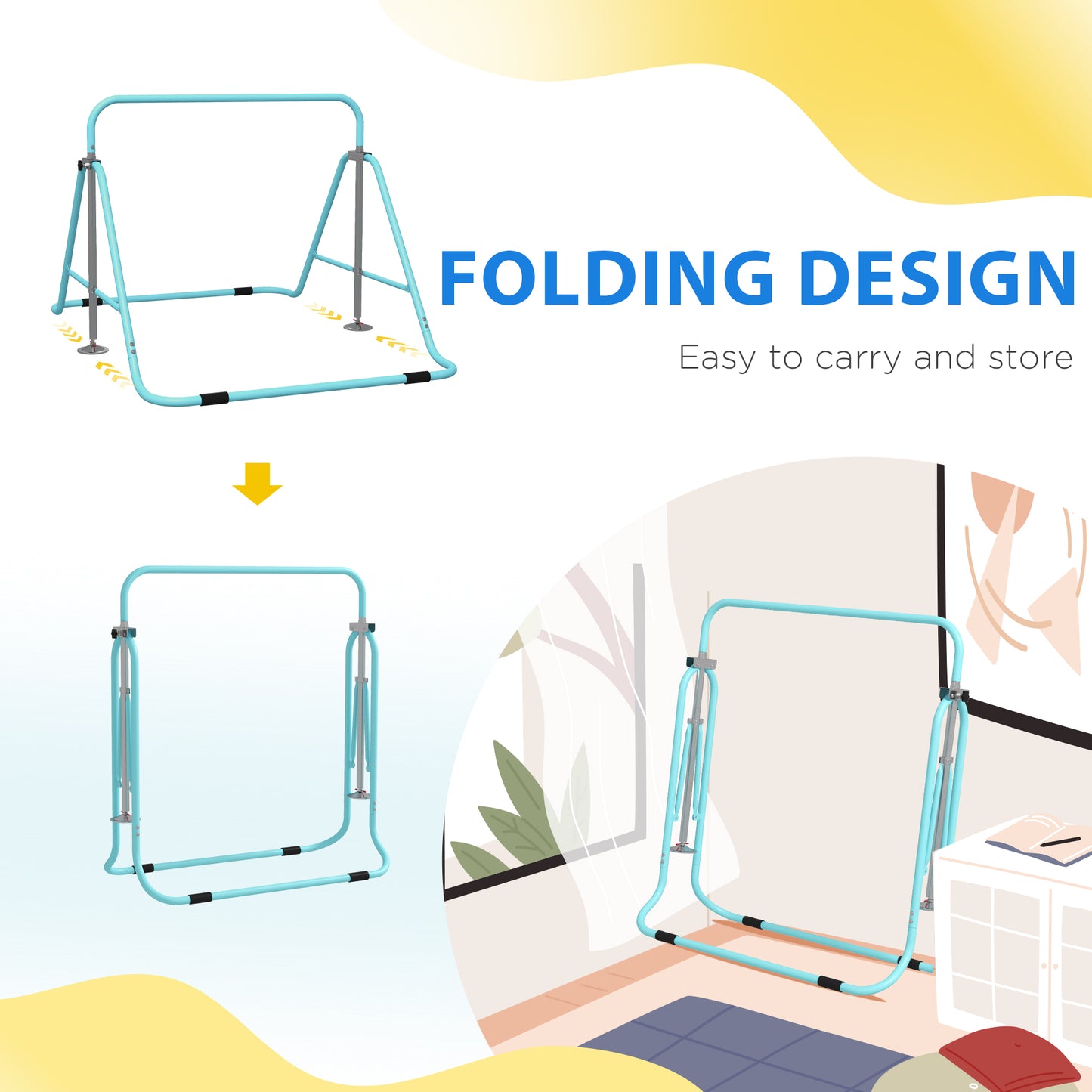 Kids Gymnastic Bar, with Adjustable Height, Foldable Horizontal Bars