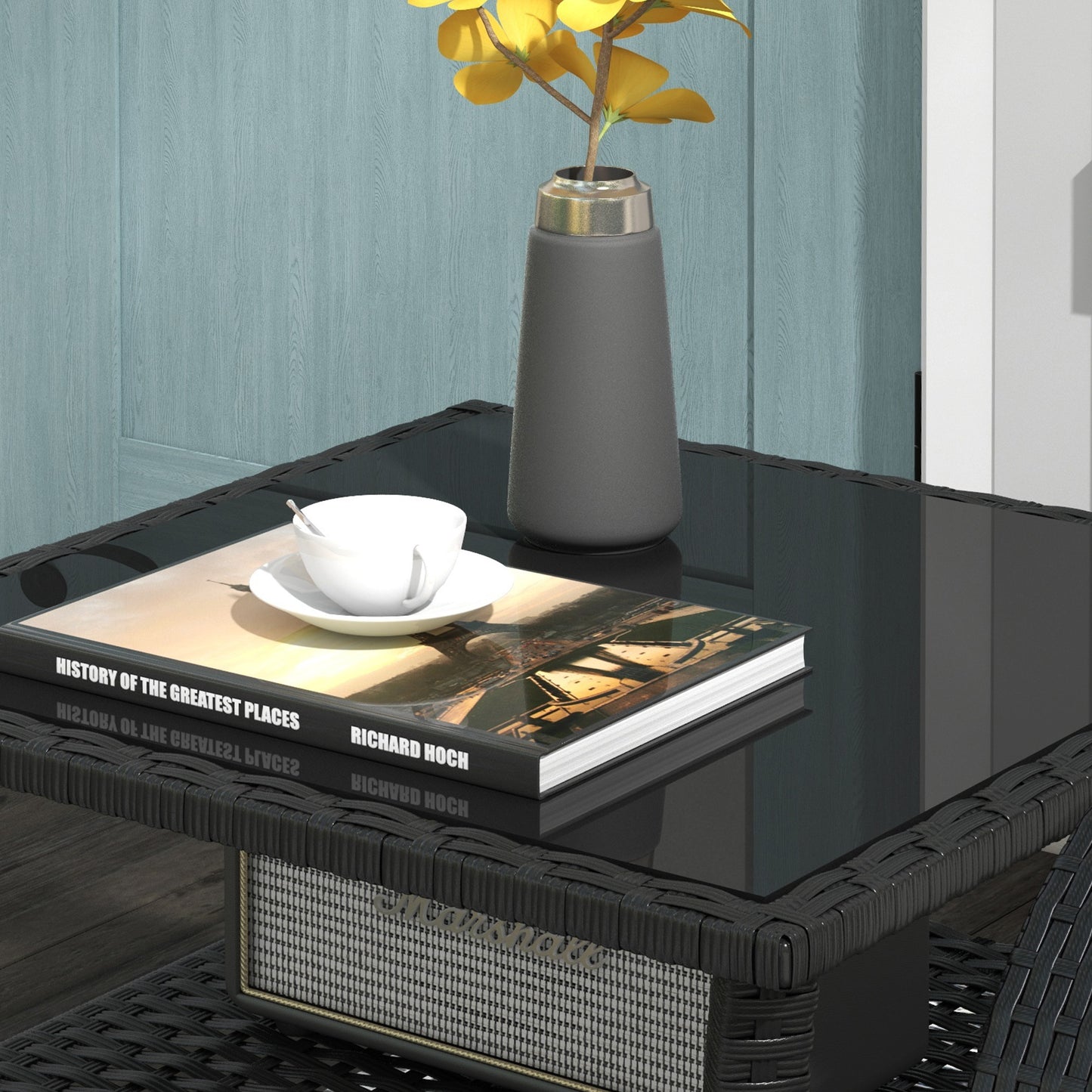 Two-tier PE Rattan Square Coffee Table